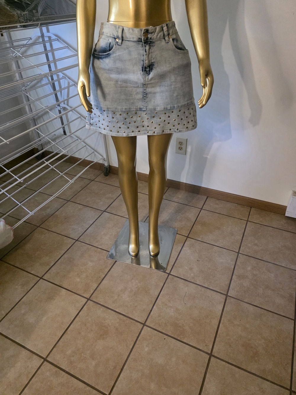 Nicki Minaj Light Blue Studded Denim Mini Skirt